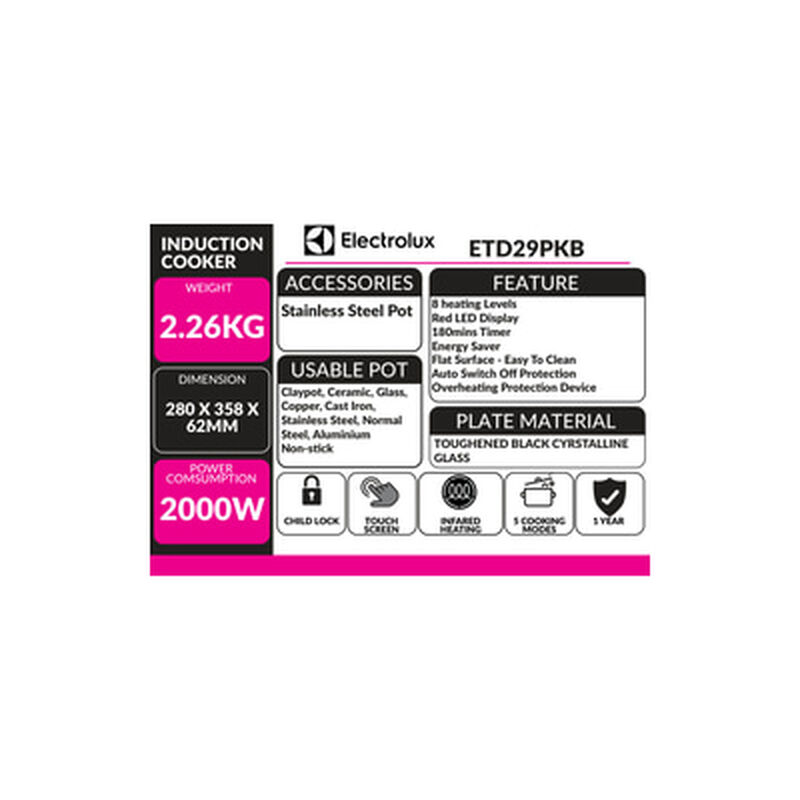 ELECTROLUX Induction Cooker ETD29PKB-image 3