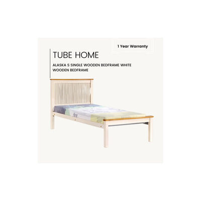 TUBE HOME S Wood Bedframe Cream White & Oak ALASKA S