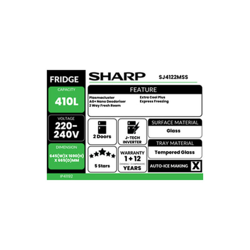 SHARP 2 Door Fridge 410l SJ4122MSS-image 4