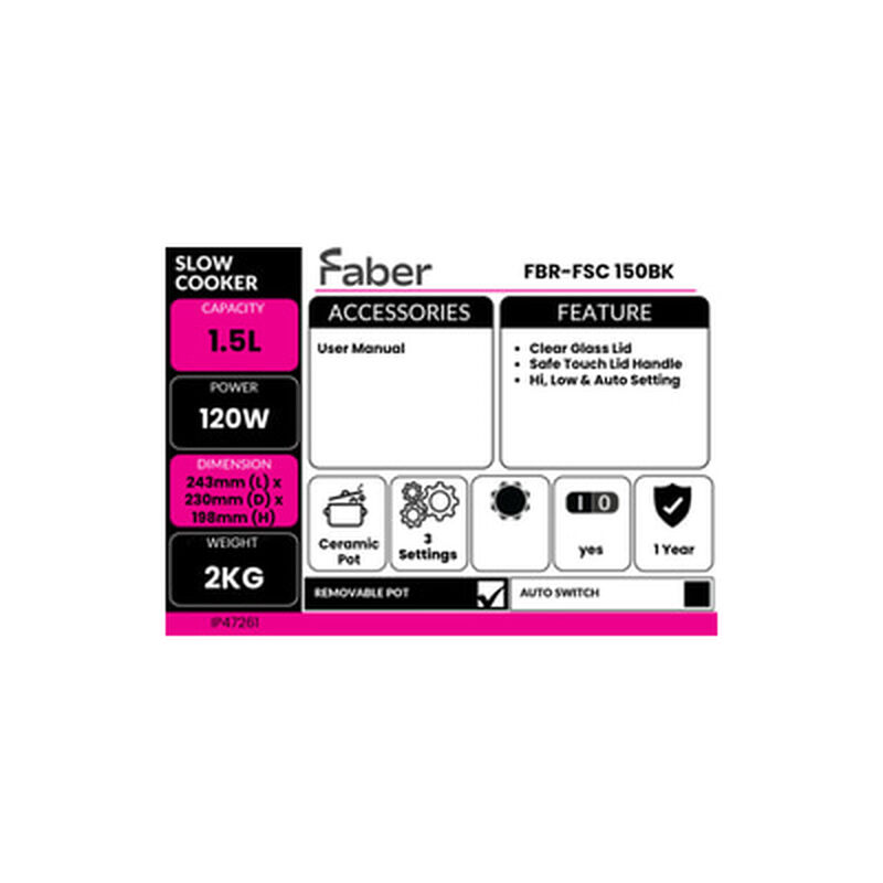FABER Slow Cooker 1.5l FBR-FSC 150BK-image 3