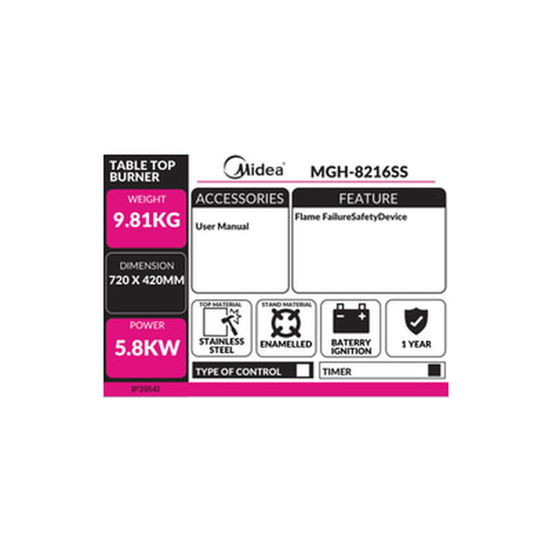 MIDEA Built-in Gas Hob MGH-8216SS-image 6