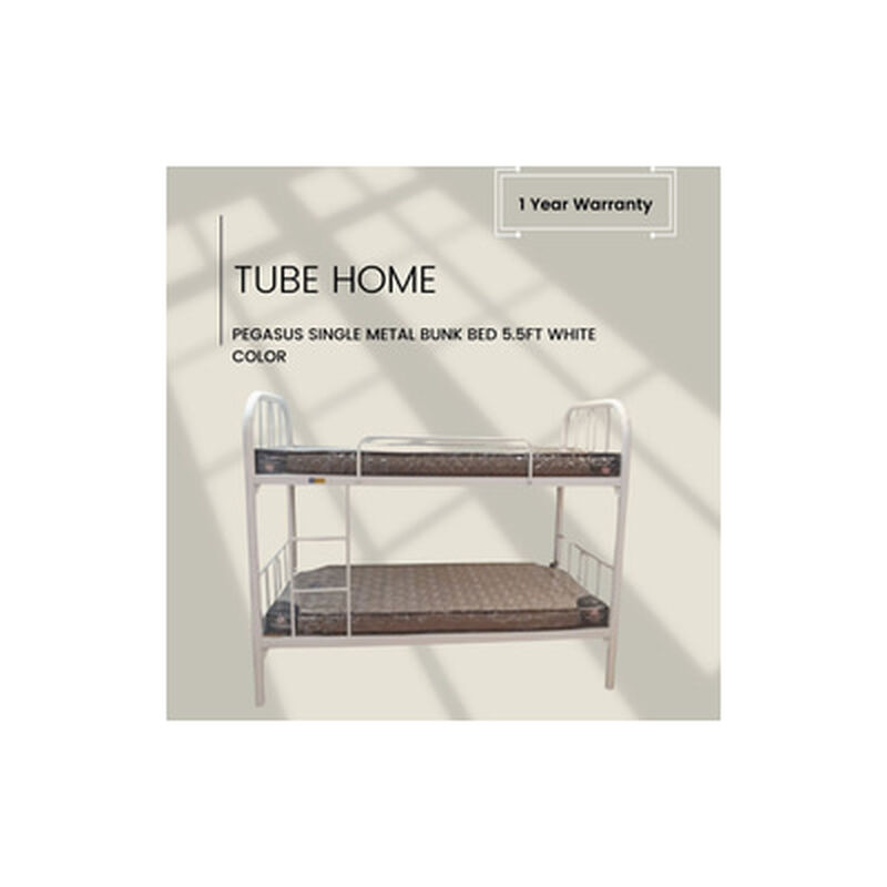 TUBE HOME Single Metal Bunk Bed 5.5ft White Color PEGASUS-image null