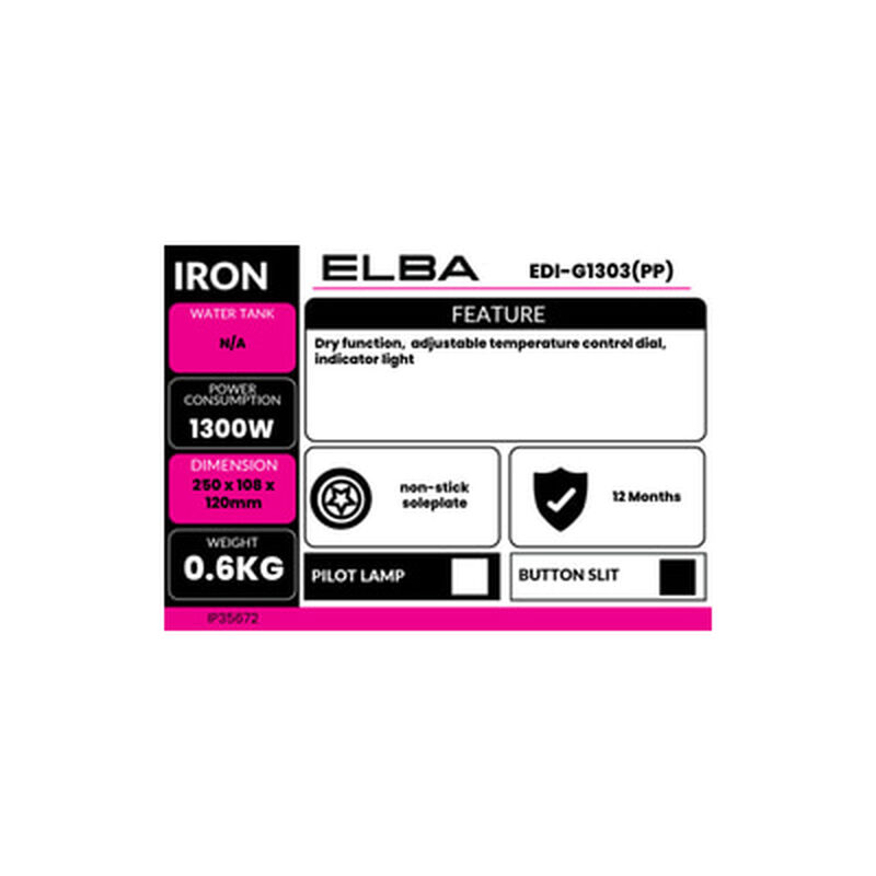 ELBA Dry Iron EDI-G1303(PP)-image 4