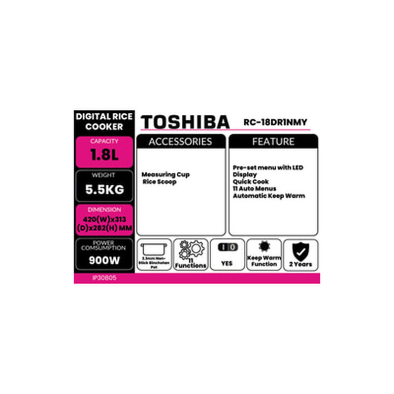 TOSHIBA Digital Rice Cooker 1.8l RC-18DR1NMY-image 2