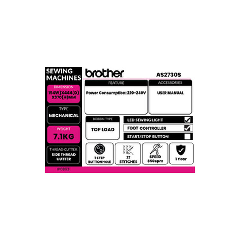 BROTHER Sewing Machine AS2730S-image 2
