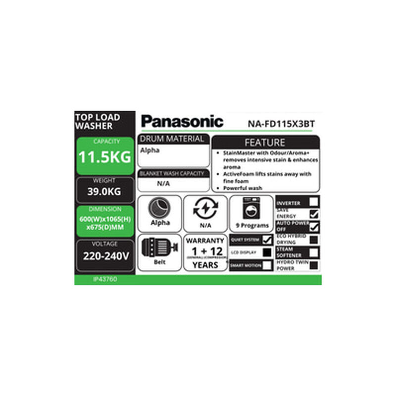PANASONIC Top Load Washer 11.5kg NA-FD115X3BT-image 9