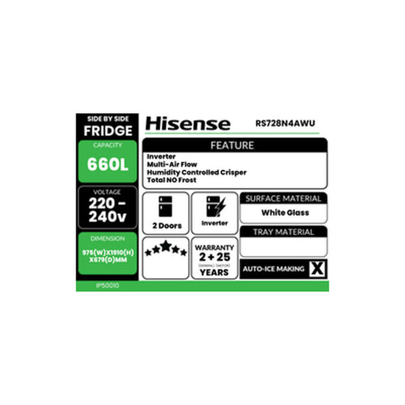 HISENSE Side By Side 660l (white Glass) RS728N4AWU-image 2