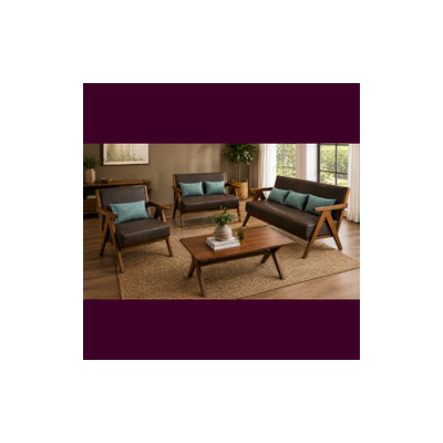 YEEGUAN 3+2+1+ct Sofa Leathaire Solid Rubber Wood AYANA (COFFEE)