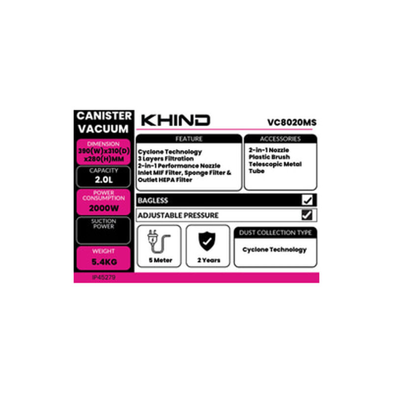 KHIND Vacuum Cleaner VC8020MS-image 4