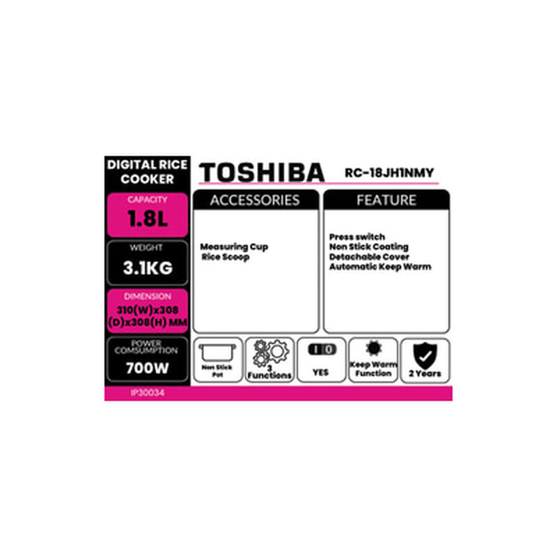 TOSHIBA Jar Rice Cooker 1.8l RC-18JH1NMY-image 3