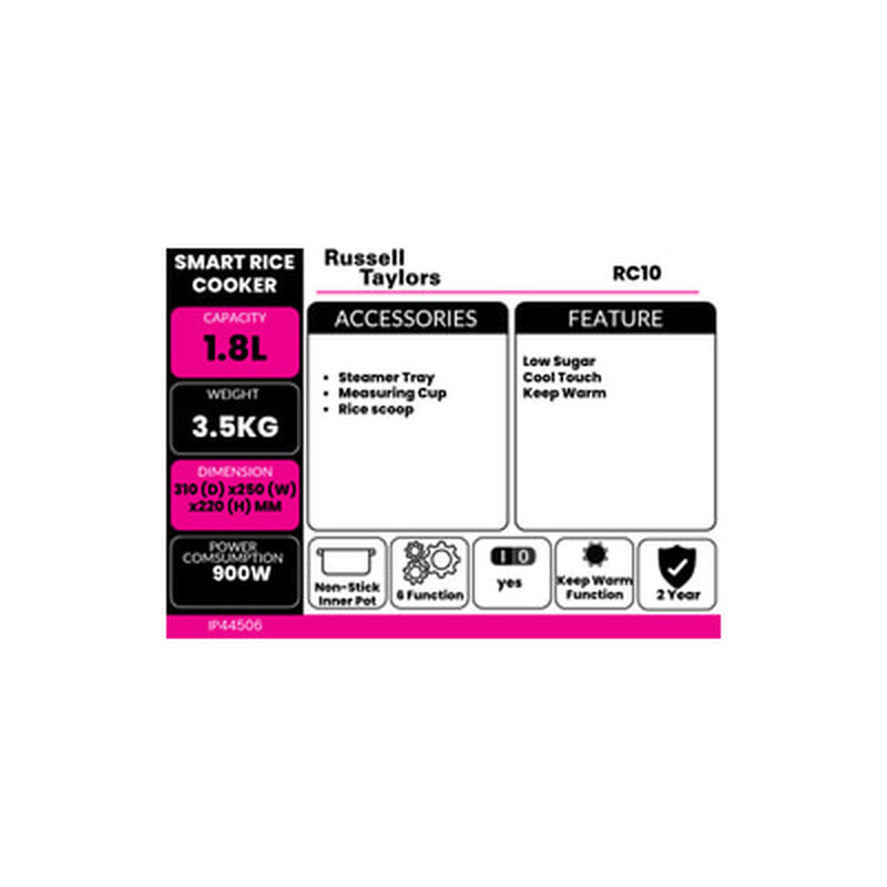 R.TAYLORS Digital Rice Cooker 1.8l Low Sugar RC10-image 5