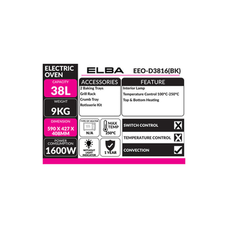 ELBA Electric Oven 38l EEO-D3816(BK)-image 3