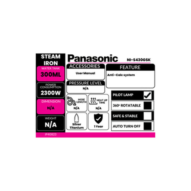 PANASONIC Steam Iron Electric NI-S430GSK-image 3