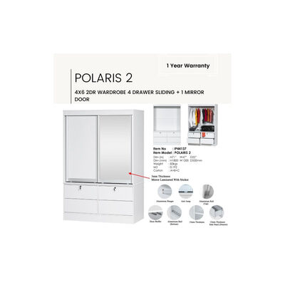 4x6 2dr Wardrobe 4 Drawer Pu White POLARIS 2