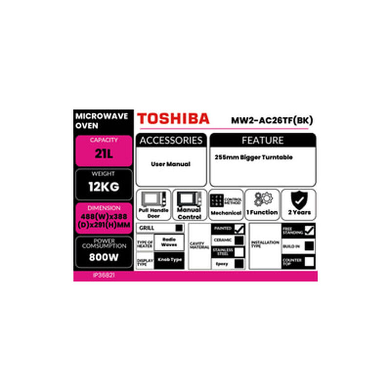 TOSHIBA Microwave Oven 21l Solo MW2-MM21PF(BK)-image 4
