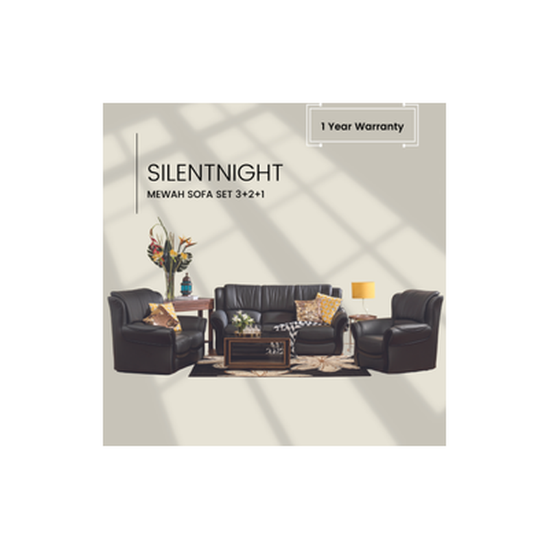 SILENTNIGHT 3+2+1 Sofa Set Pvc Black MEWAH-image 1