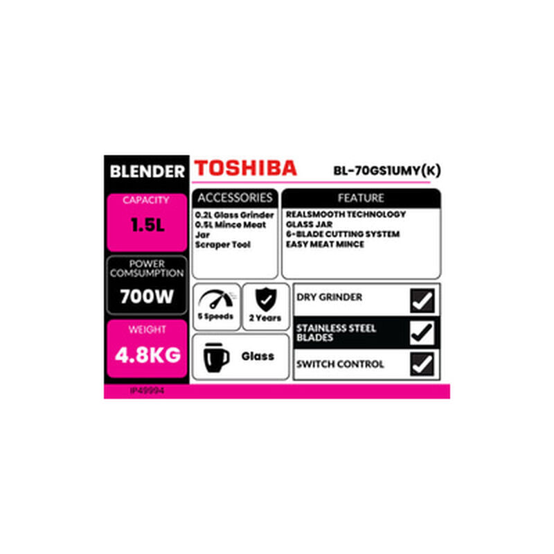 TOSHIBA Glass Blender 1.5l BL-70GS1UMY(K)-image 3