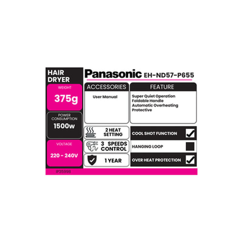 PANASONIC Hair Dryer 1500w Low Noise EH-ND57-P655-image 3